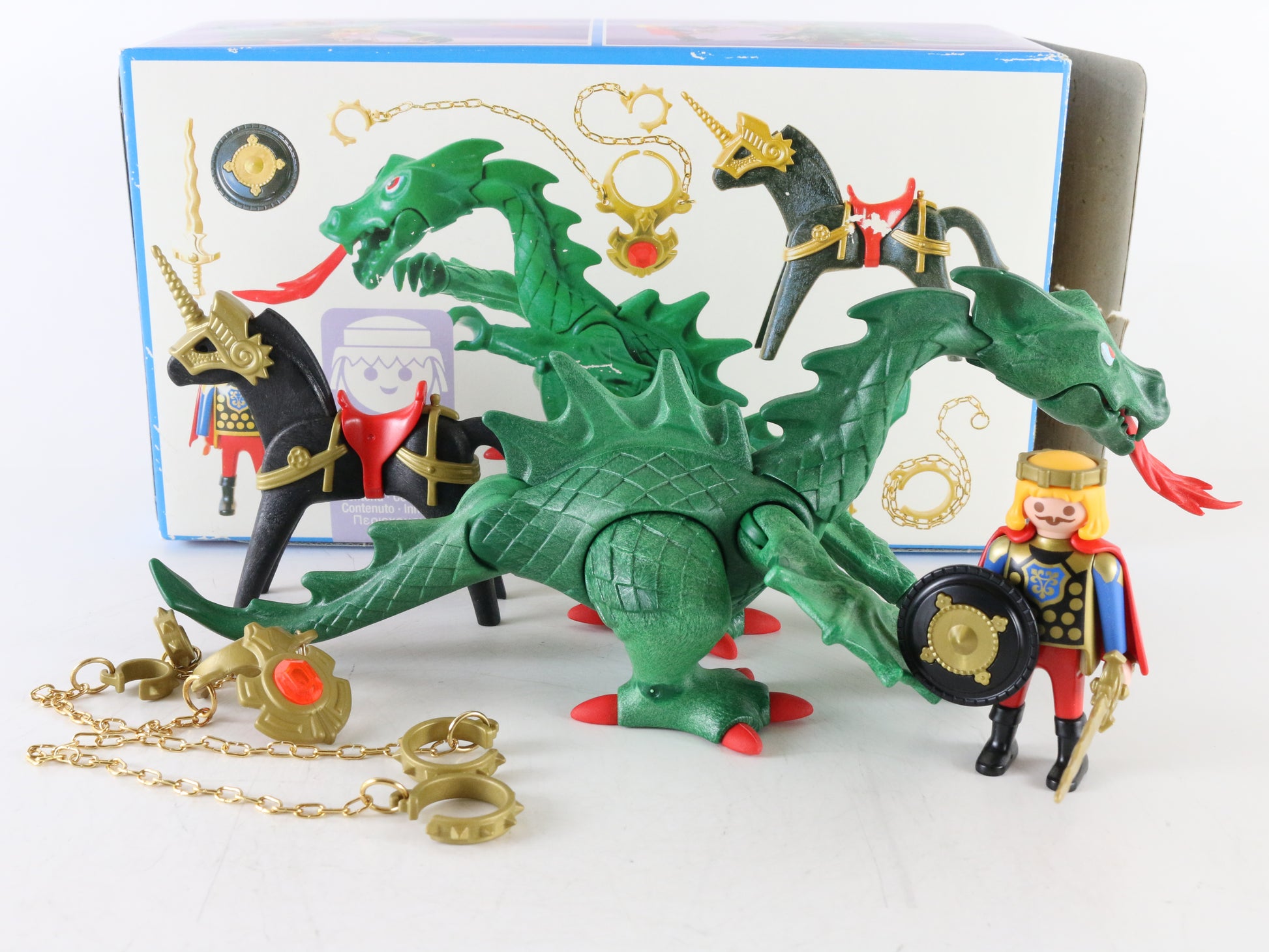 Playmobil 3840 Green Dragon with Knight, Horse, and Accessories Playset