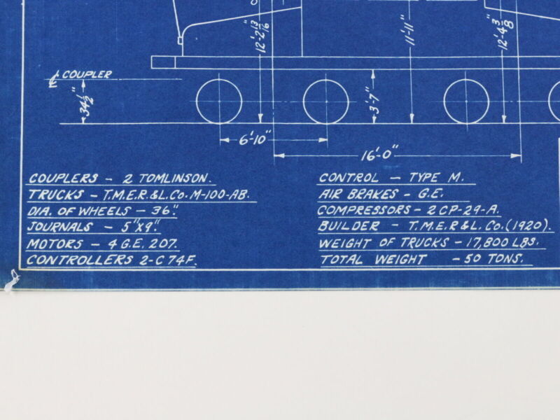 Milwaukee Electric Plan & Elevation Locomotive L3 L4 Trolley Blueprint 1933 11"