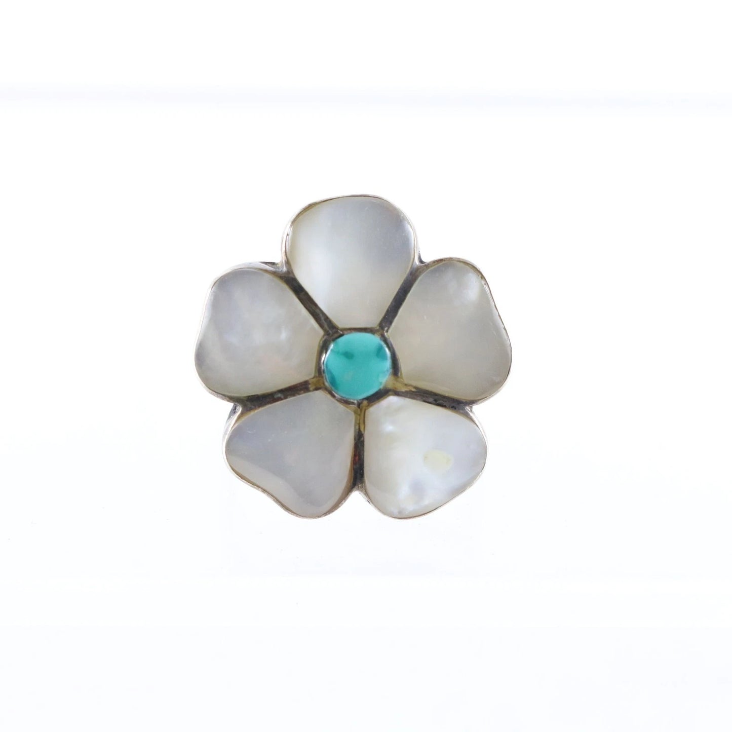 Vintage Zuni Native American Turquoise Mother Of Pearl Silver Ring Size 5