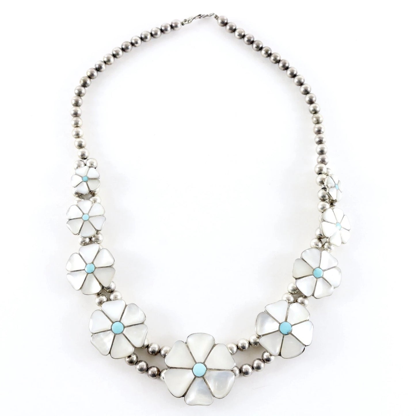 Vintage Zuni Native American Desert Flower Blossom Sterling Silver Necklace 132g