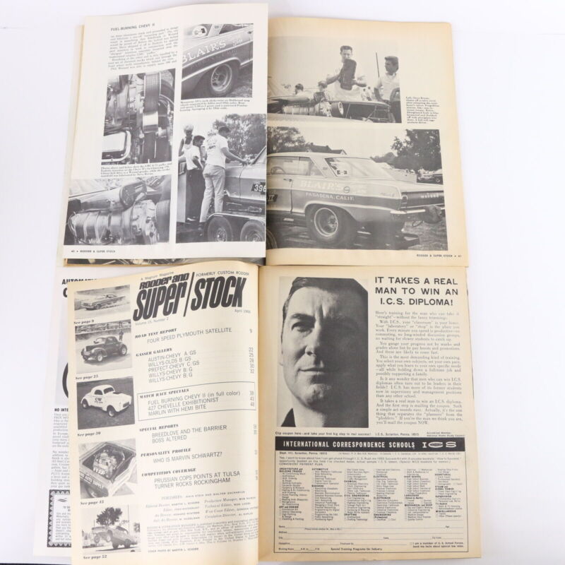 Lot Of 4 Rodder & Super Stock Jan April June 1966 Vintage Car Magazines