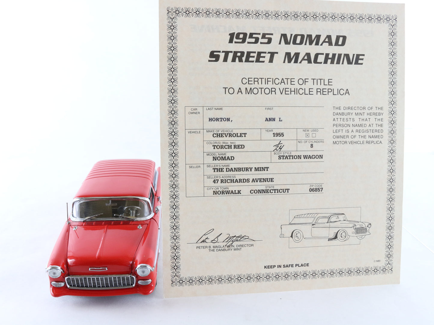 1955 Chevrolet Nomad Street Machine Red Danbury Mint 1:24 Model Car