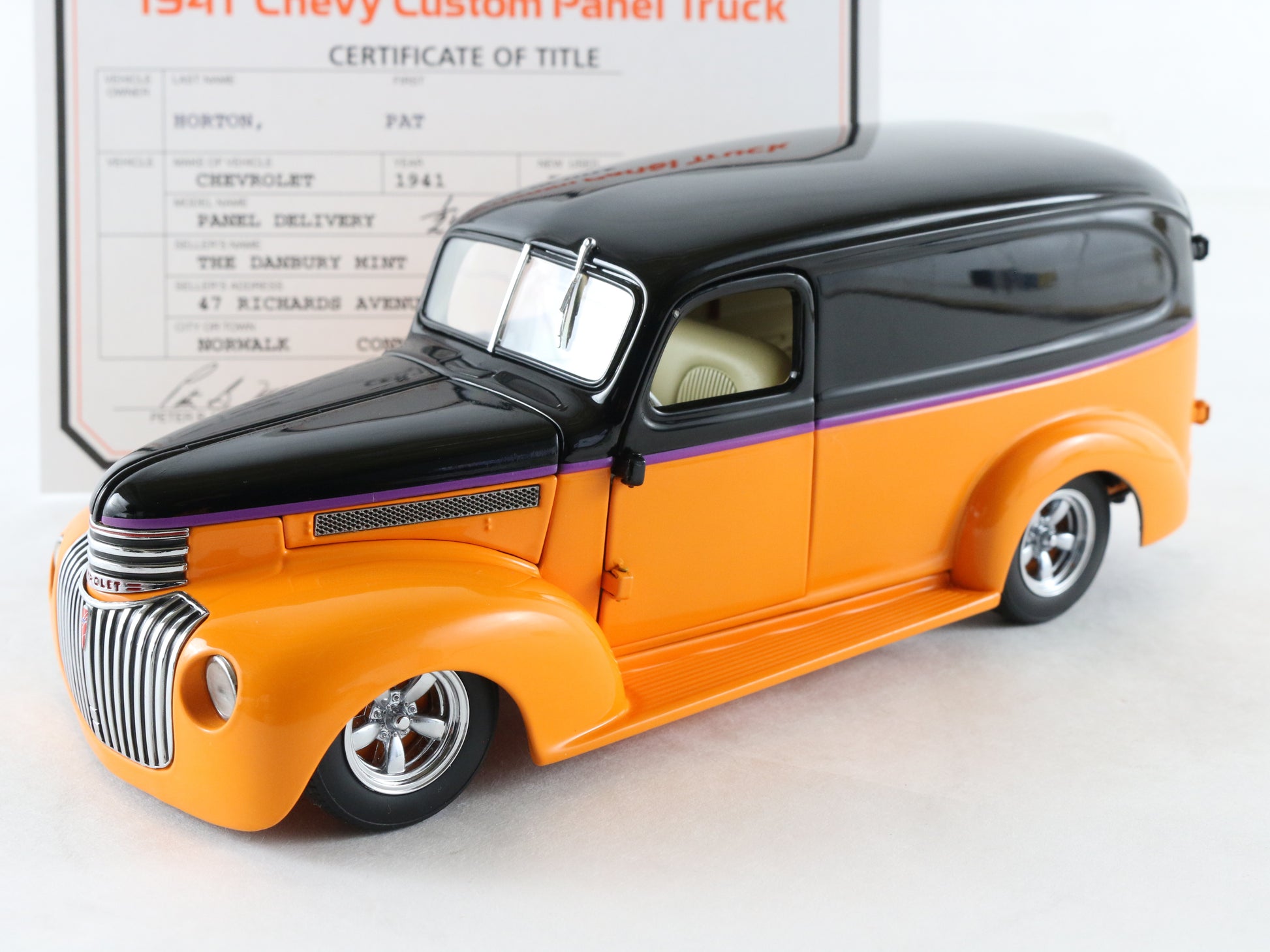 1941 Chevrolet Panel Custom Truck Sixpak Orange Black Danbury Mint 1:24 Model