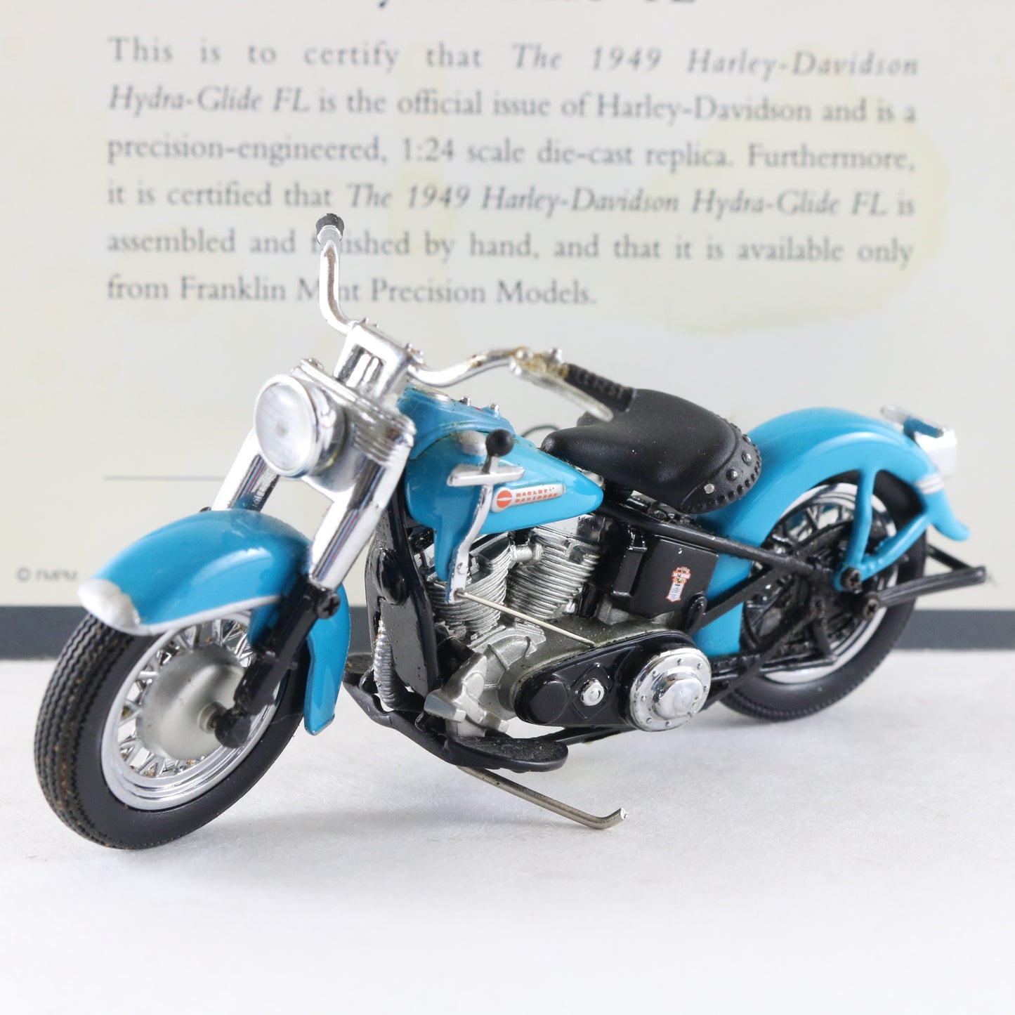 1949 Harley Davidson Hydra-Glide FL Blue Franklin Mint 1:24 Model Motorcycle