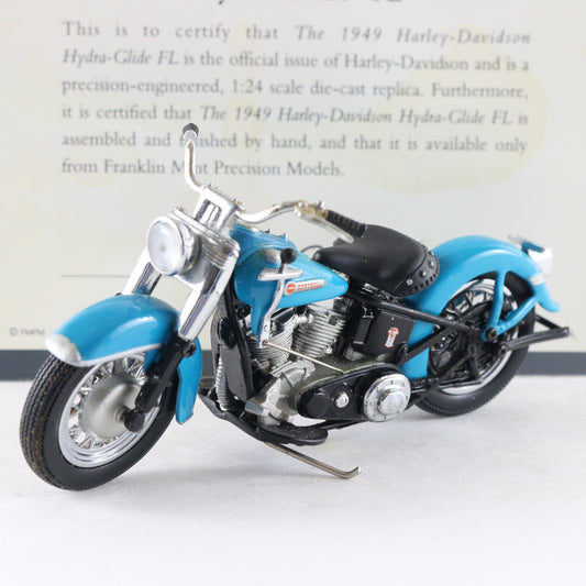 1949 Harley Davidson Hydra-Glide FL Blue Franklin Mint 1:24 Model Motorcycle