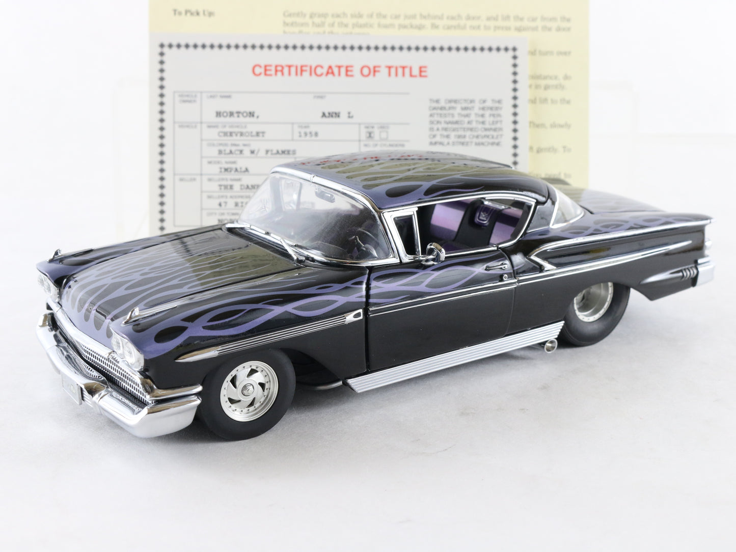 1958 Chevrolet Impala Street Machine Black W/ Flames Danbury Mint 1:24 Model 