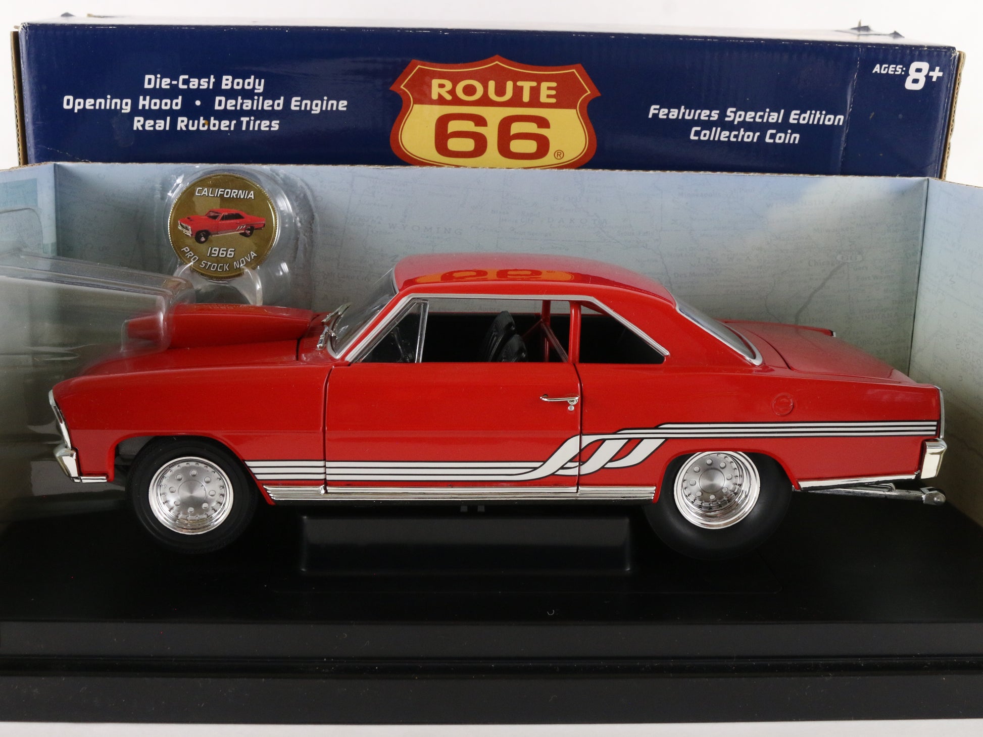 1966 Chevy Nova Pro Stock California Route 66 Kmart 1:18 Red Model 