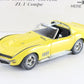 A yellow die-cast model of a 1967 Chevrolet Corvette ZL-1 Coupe, shown from a three-quarters front angle on a white background.