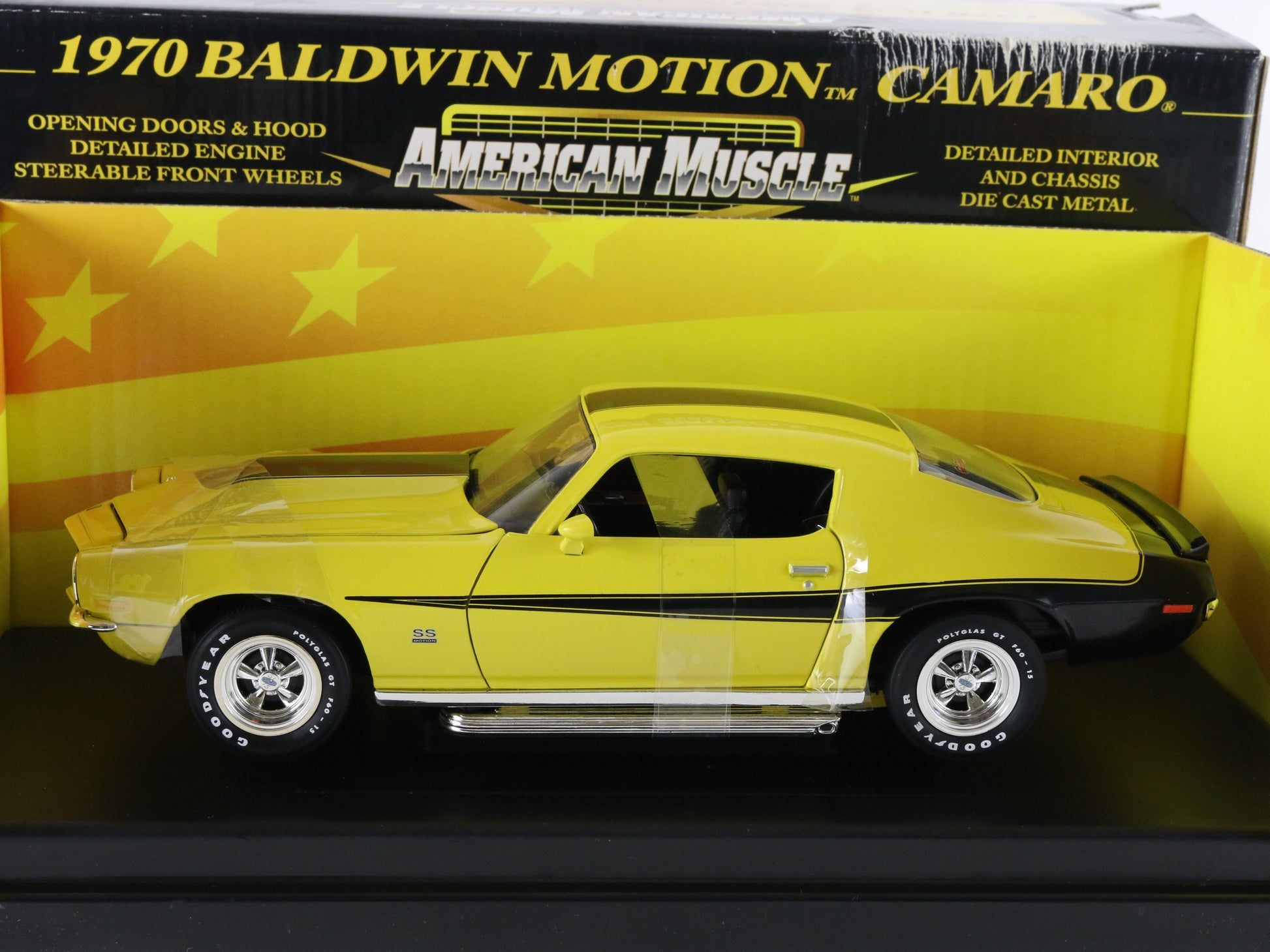 1970 Chevy Camaro Baldwin Motion Yellow American Muscle ERTL 1:18 Model 32810