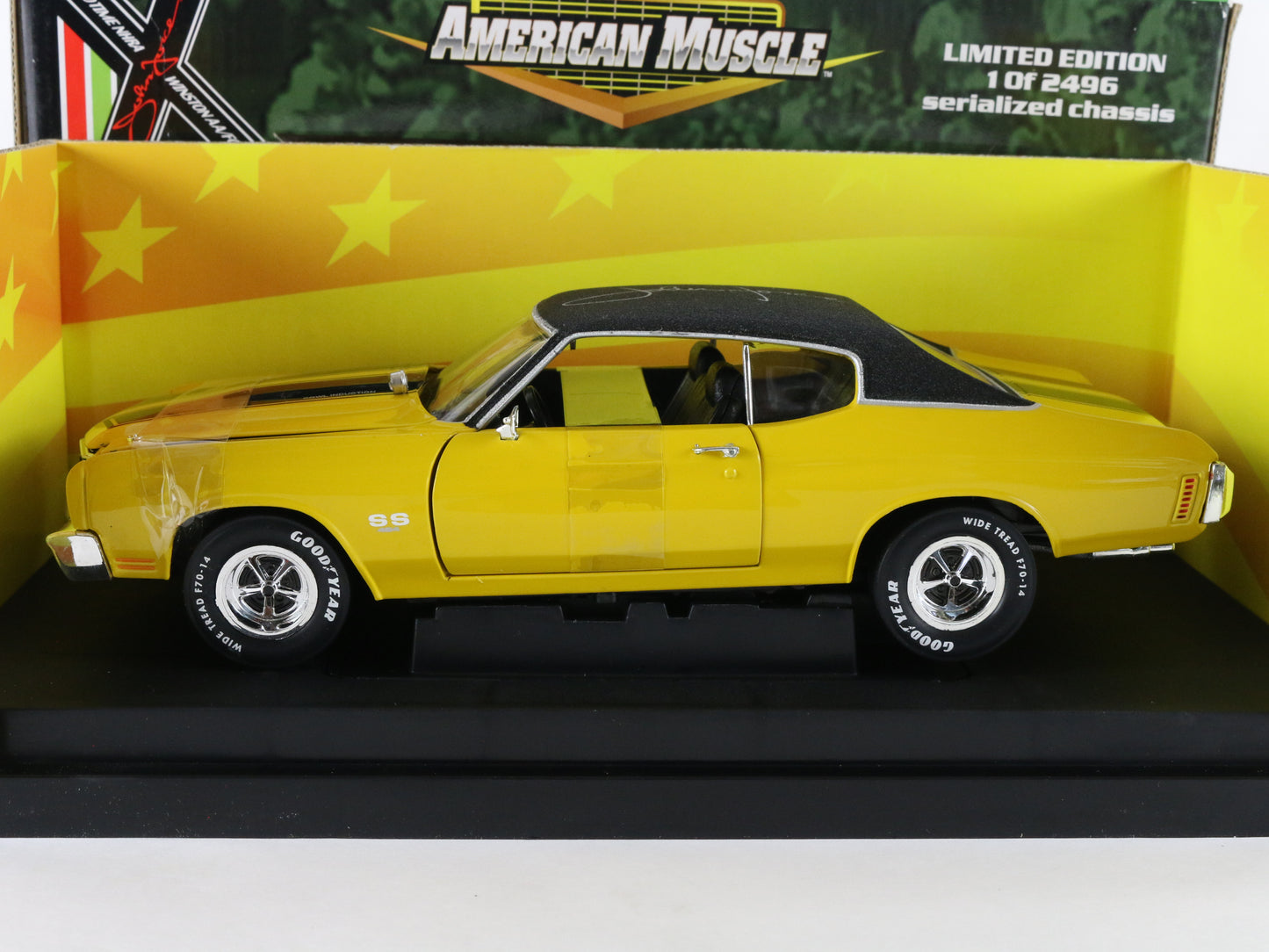 1970 Chevy Chevelle SS Yellow John Force Signature American Muscle ERTL 1:18 