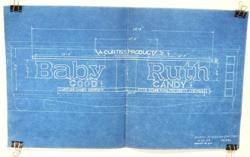 Baby Ruth North American Car 5-12-39 282 18��� Vintage Train Blueprint