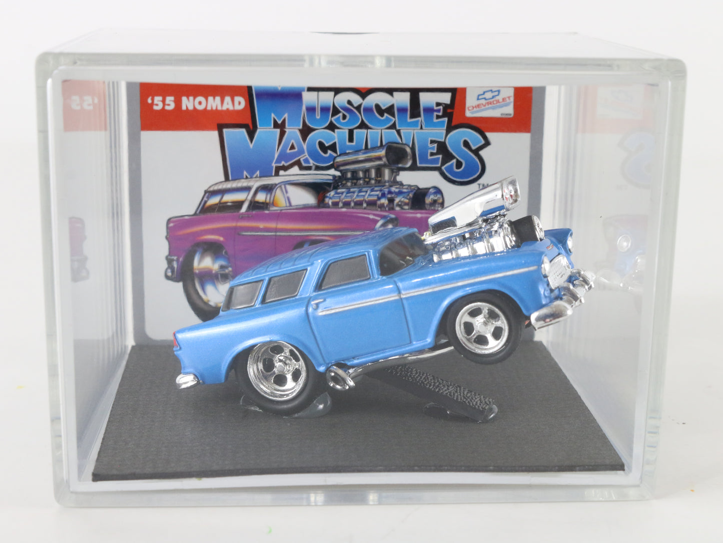 1955 '55 Nomad Blue Model Car Muscle Machines Funline 1:64 W/ Custom Case POSE