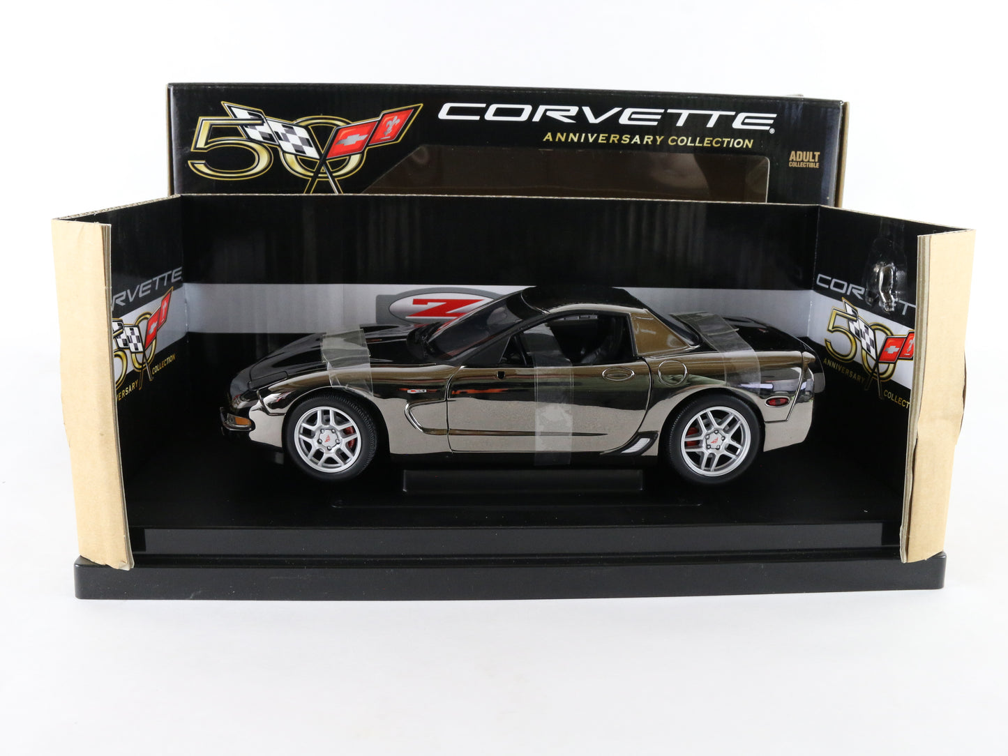 2003 Chevy Corvette Z06 50th Anniversary Silver Chrome ERTL 1:18 Diecast 29404p