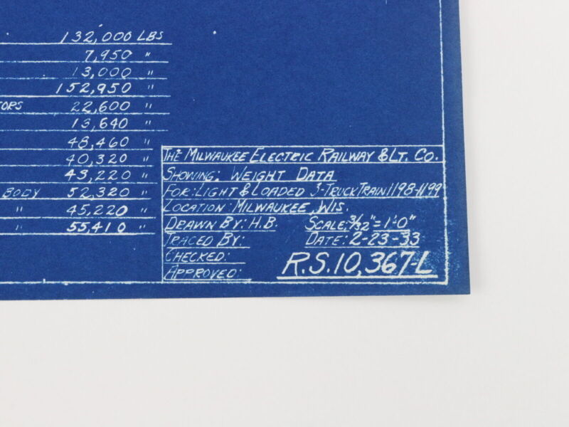 Milwaukee Electric Weight Data Loaded 3 Truck Train 1198 Blueprint 1933 11"