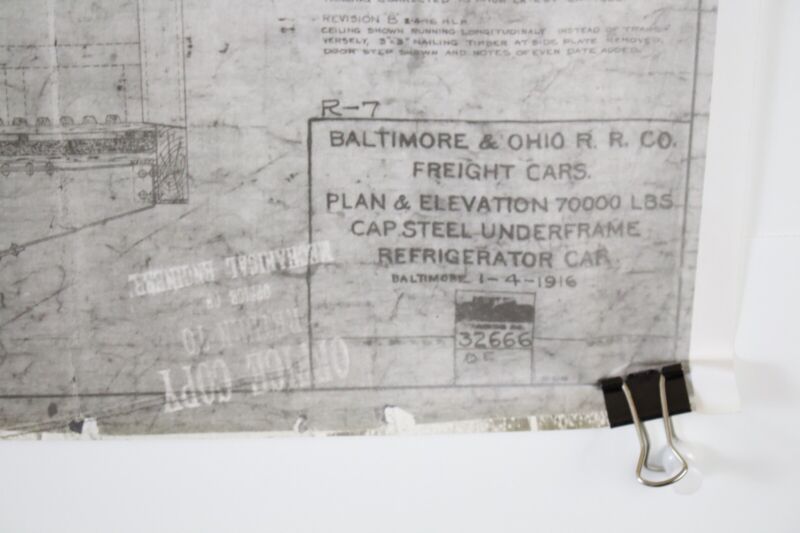 Baltimore & Ohio Refrigerator Car Pan & Elevation 32666DE 1916 Blueprint 43.5���