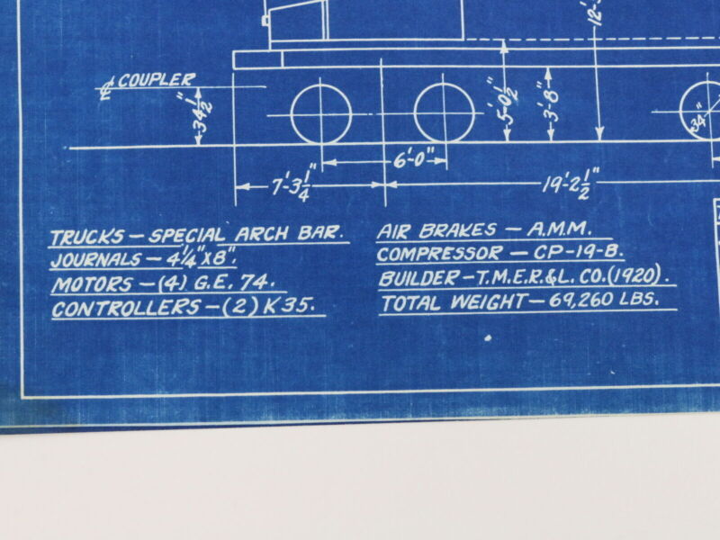 Milwaukee Electric Plan & Elevation L-5 Locomotive Trolley Blueprint 1935 11"