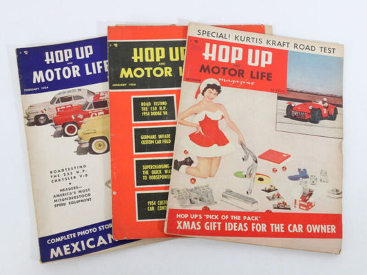 Lot Of 3 Hop UP & Motor Life Vintage Car Magazines Jan Feb Dec XMAS 1954 25c