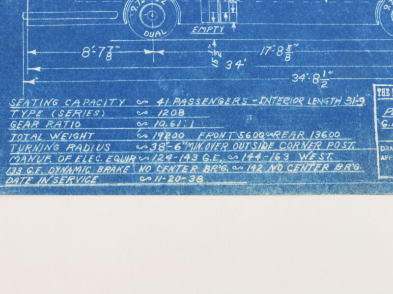 Milwaukee Electric Plan & Elevation Gm TR TRS 124-163 Trolley Blueprint 1949 11"