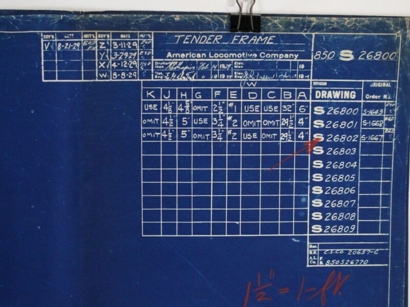 American Locomotive Company 850S26800 Train Blueprint Tender Frame 83"