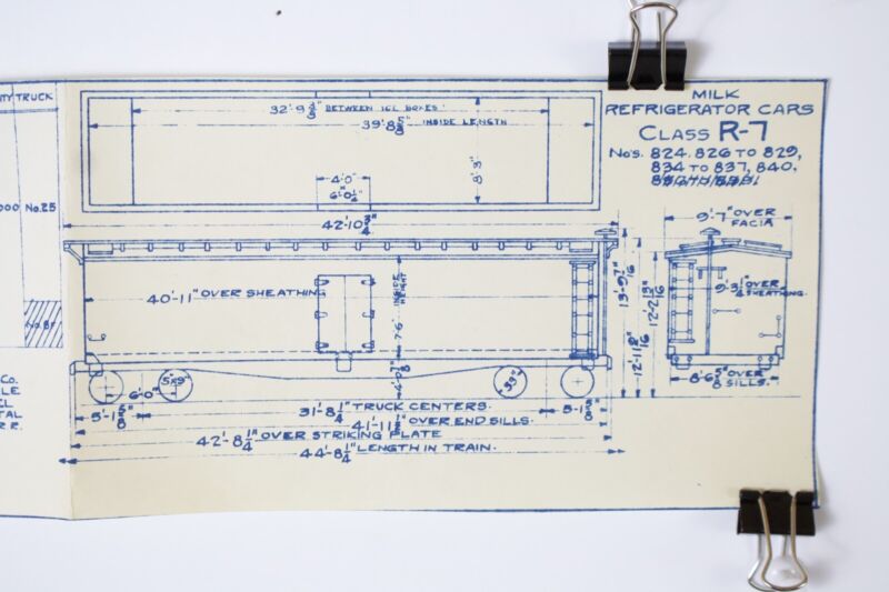 Milk Refrigerator Reefer Cars Class R-7 Stencil 1937 Train Blueprint 15���