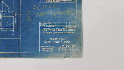 New York Central NYC Steel Floor Plan Dining Car Blueprint P-39750 1929 48"