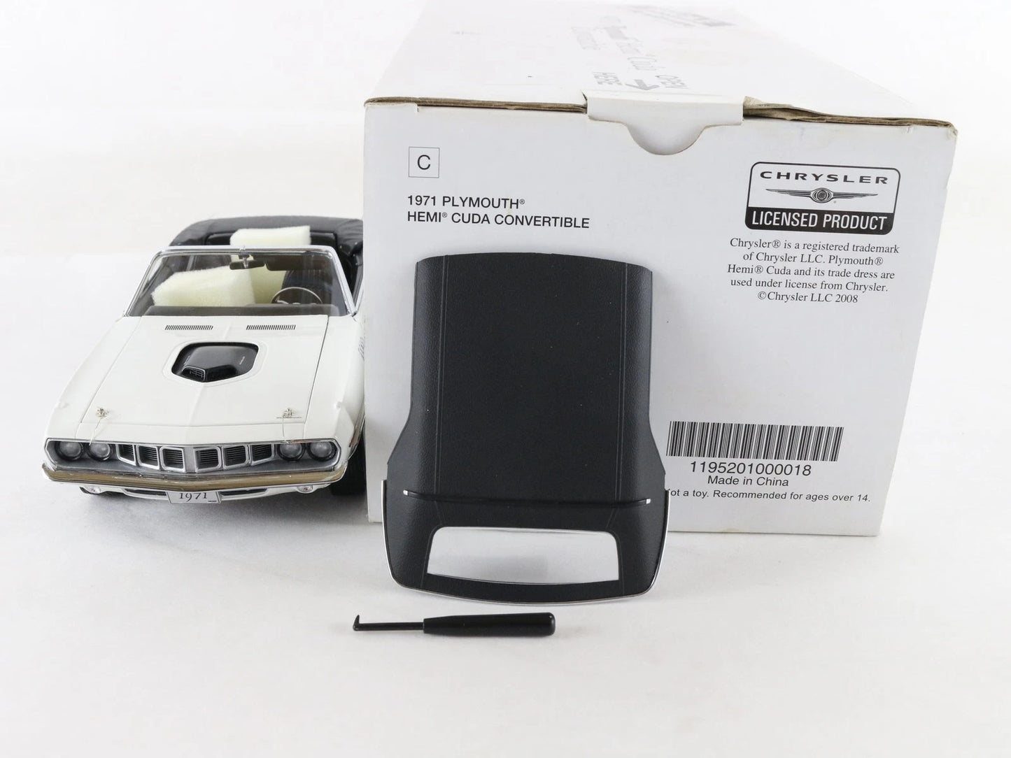 1971 Plymouth Hemi Cuda Barracuda Convertible White Black Danbury 1:24 Diecast