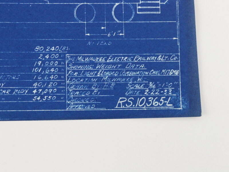 Milwaukee Electric Weight Data Light Loaded Combo Cars M17 Blueprint 1933 11"