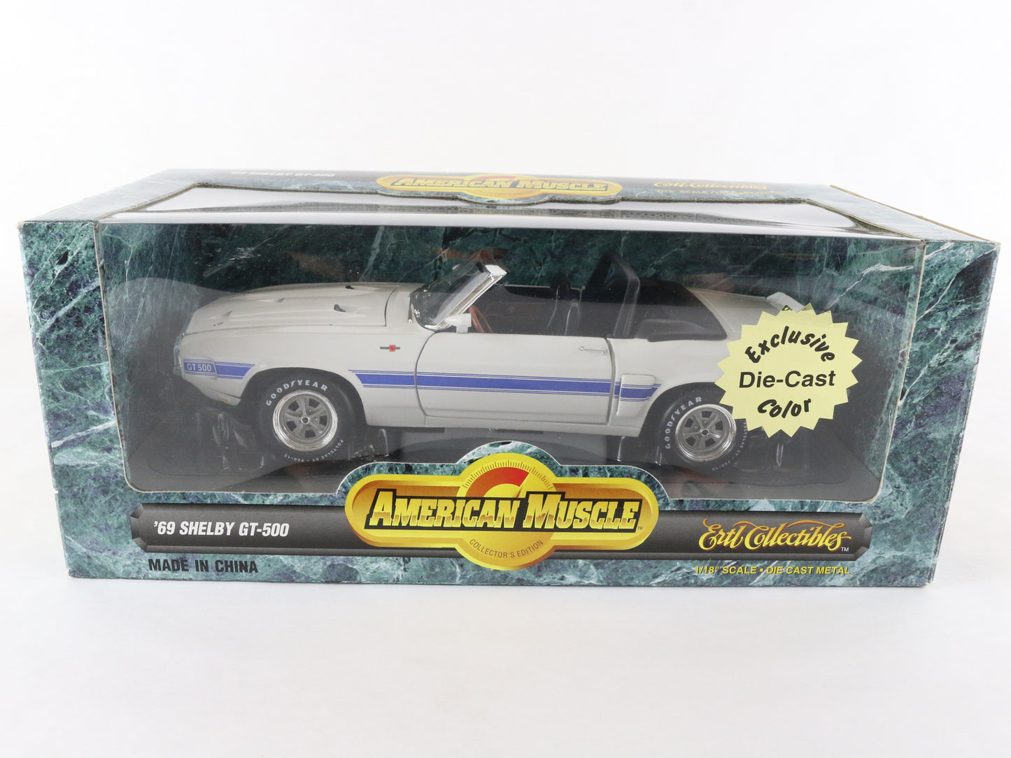1969 '69 Ford Shelby Mustang GT500 White Blue American Muscle ERTL 1:18 7943