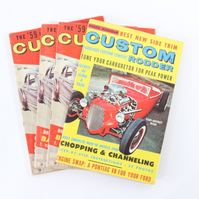 Lot Of 4 Custom Rodder December October 1958 Vintage Car Magazines