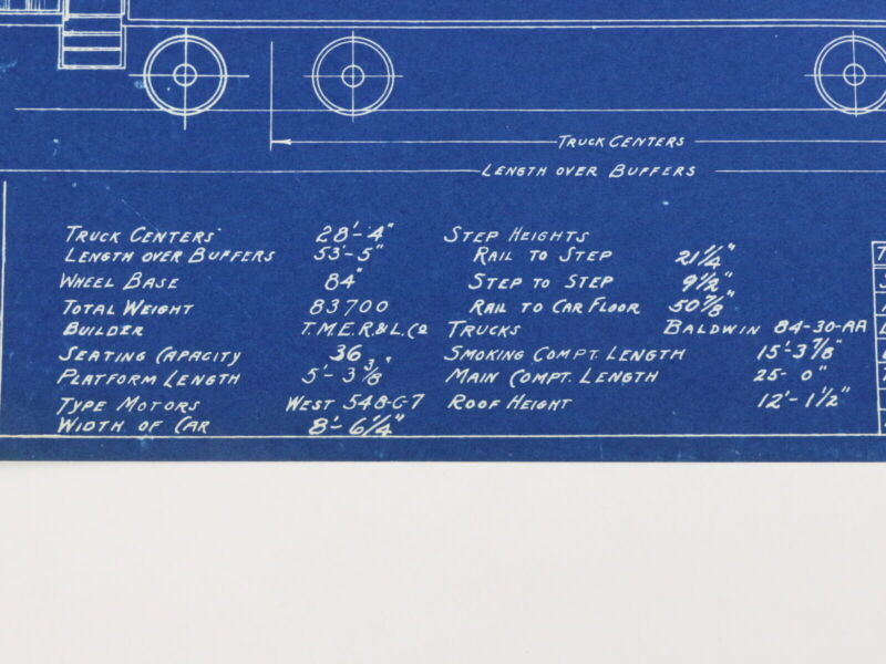 Milwaukee Electric Plan & Elevation Parlor Car Blueprint High 1100 ca. 1924 11"