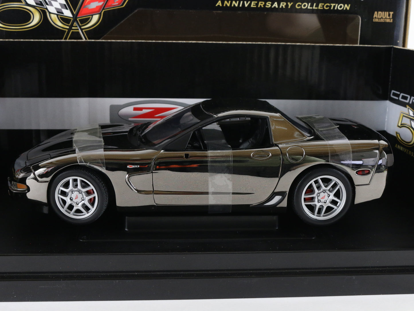 2003 Chevy Corvette Z06 50th Anniversary Silver Chrome ERTL 1:18 Diecast 29404p