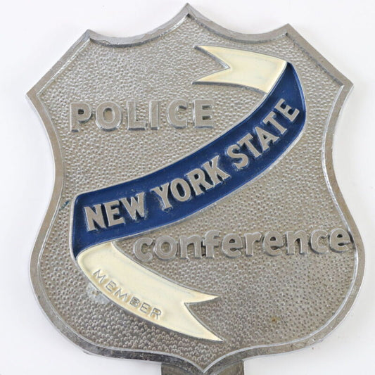 Vintage New York State Police Conference Member Metal License Plat Topper 6.75"