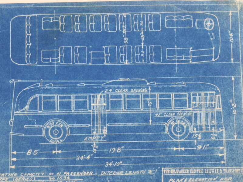 Milwaukee Electric Plan Elevation St Louis TRS 80-123 Trolley Blueprint 1949 11"