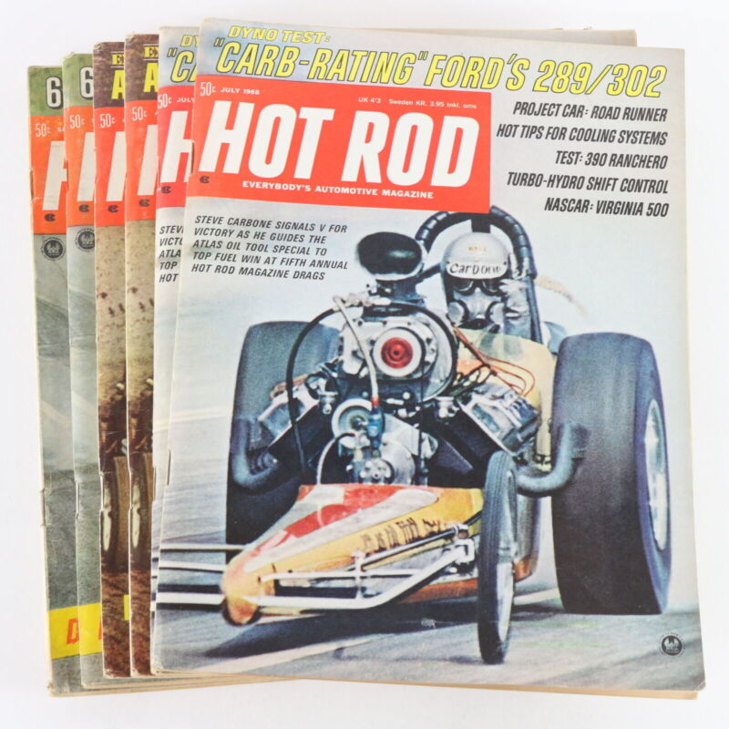 Lot Of 6 Hot Rod July August September 1968 Vintage Car Magazines