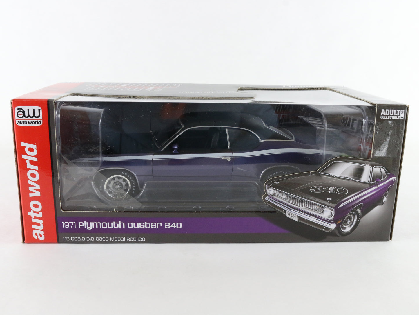 1971 Plymouth Duster 340 Purple American Muscle Auto World 1:18 Model Car