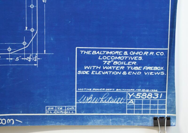 Baltimore & Ohio B&O Locomotive Boiler Train Blueprint Y-58831A 1934 84"