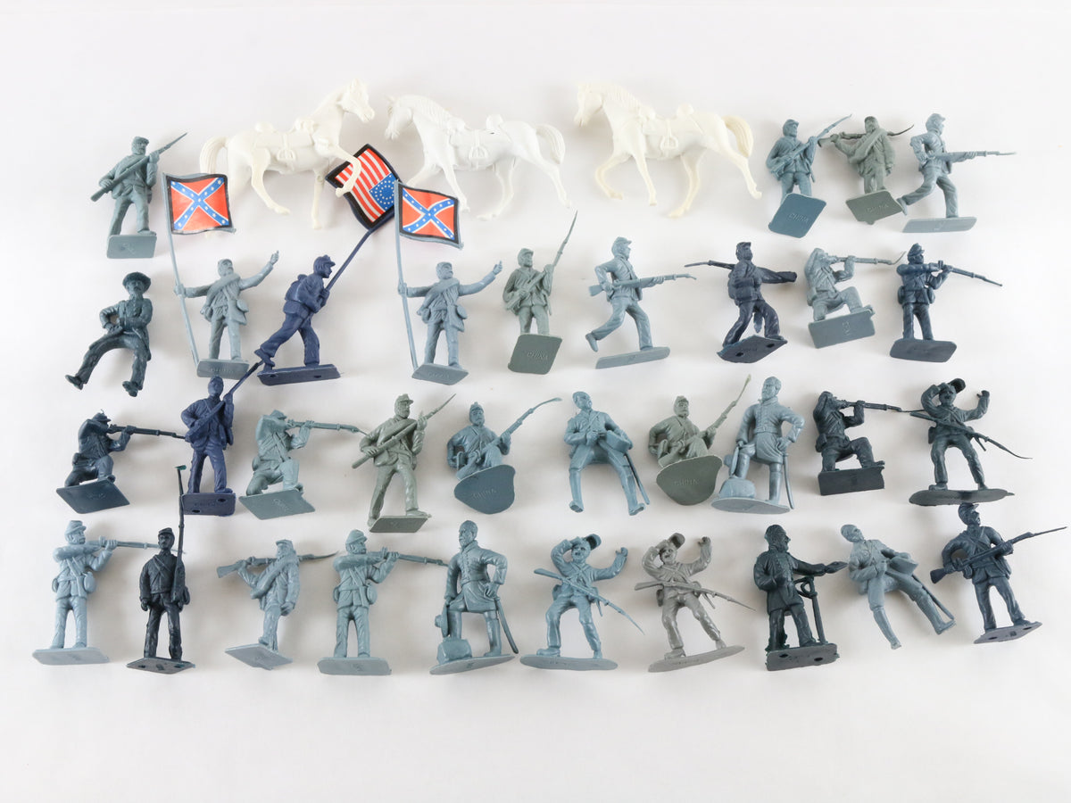 Lot Of 46 Union Soldiers Horses Civil War Marx 54mm 1:32 Blue Plastic Figures