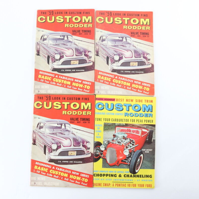 Lot Of 4 Custom Rodder December October 1958 Vintage Car Magazines