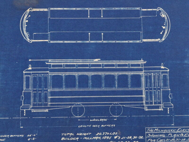 Milwaukee Electric Plan & Elevation Cars 21-28 30-32 29 Blueprint 1922 9.75"