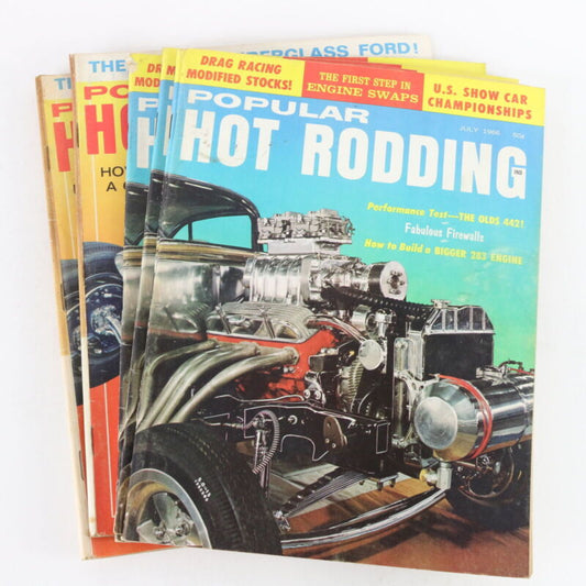 Lot Of 6 Popular Hot Rodding July & August 1966 Vintage Car Magazines