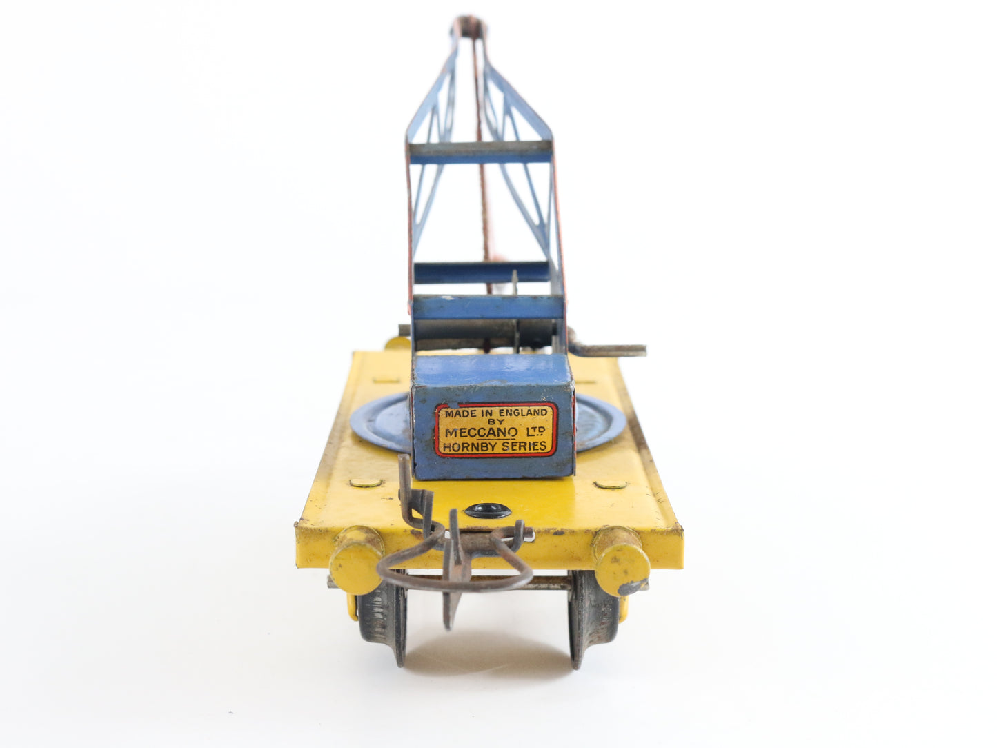 Hornby Meccano O Train Blue & Yellow Tinplate Breakdown Crane Car functional rescue crane car vintage set