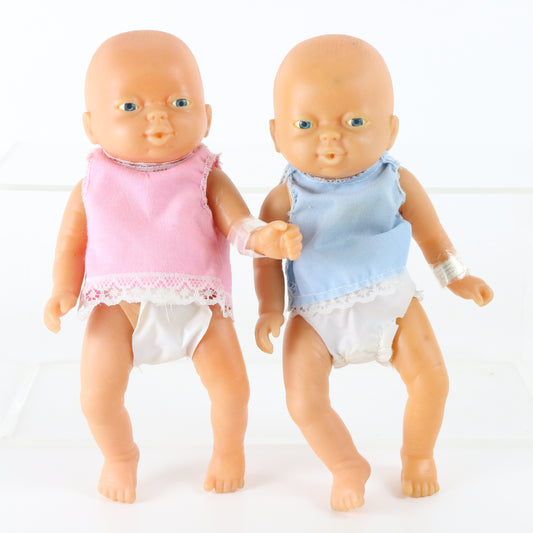 Lot Of 2 Vintage 1980s Emson Boy & Girl Newborn Babies 8.5" Vinyl Dolls