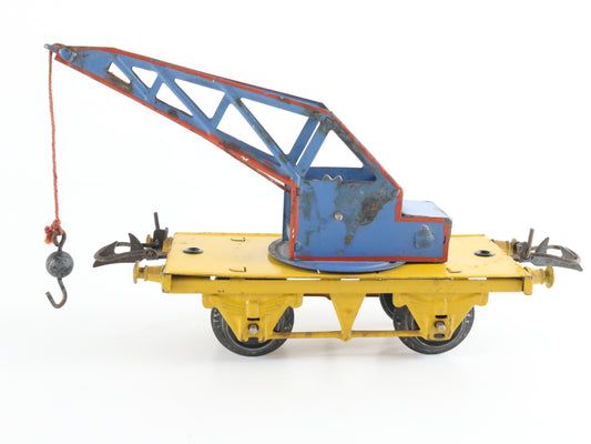 Hornby Meccano O Train Blue & Yellow Tinplate Breakdown Crane Car functional rescue crane car vintage set