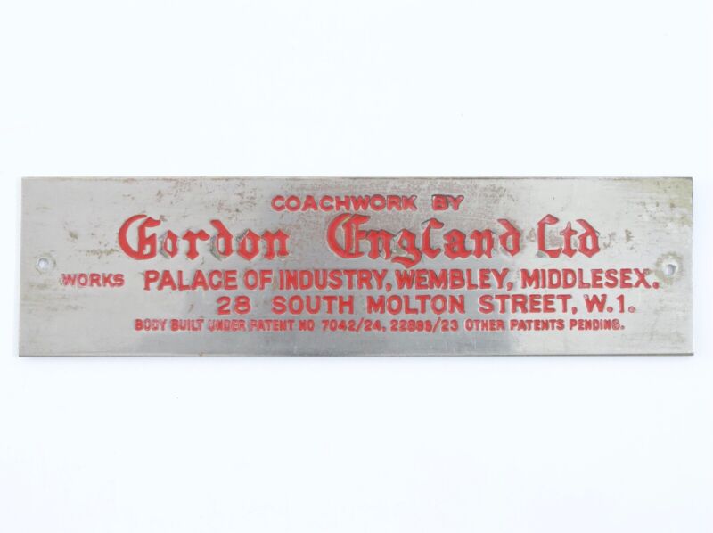 Coach Work By Gordon England LTD Wembley Middlesex 4.5��� Metal Build Plate Austin