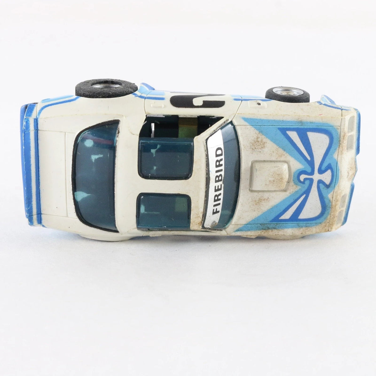 Aurora AFX Pontiac Firebird #2 White Blue Screecher Slotless HO Slot Car