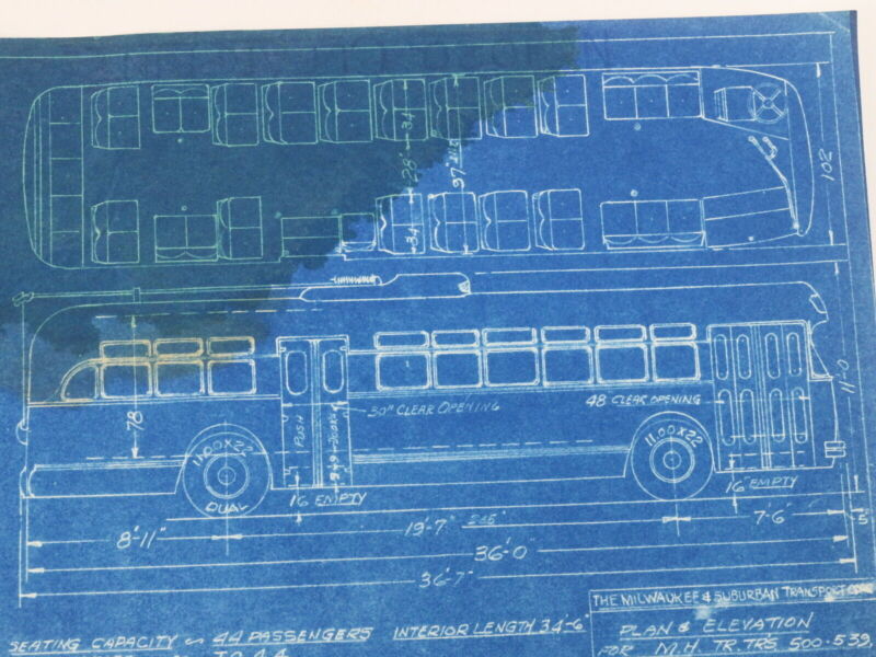 Milwaukee Electric & Suburba Plan & Elevation HTR TRS 500-539 Blueprint 1957 11"