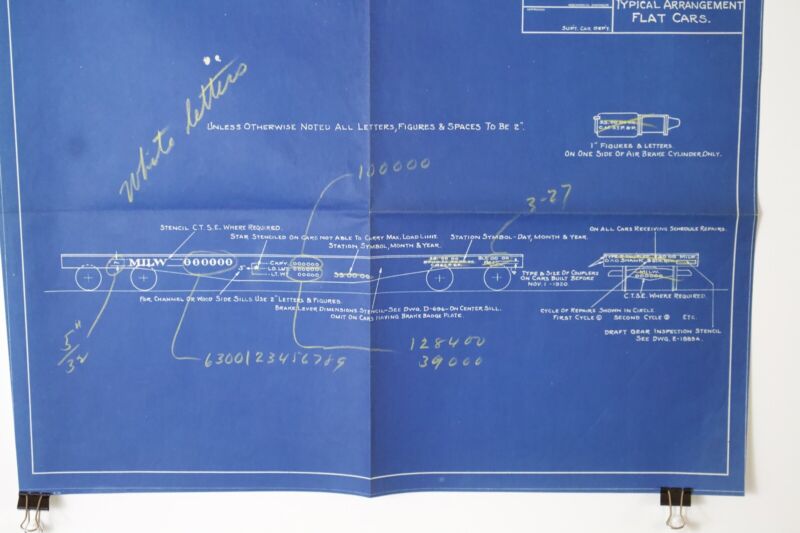 CMStP & PRR Milwaukee Flat Car Stencil D-5575 1937 Train Blueprint 18