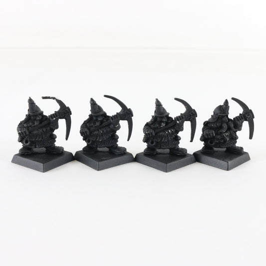 Lot Of 4 Dwarf Miners Citadel Warhammer 8044/2 Black Painted Metal Figures