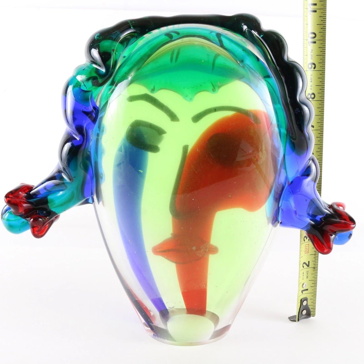 Italian Murano Glass Face Sculpture Art Bust Green Blue Red 10.5” 26cm