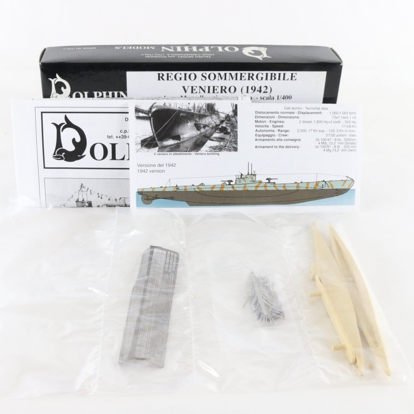 Regia Sommergibile Veniero 1942 Dolphin 1:400 Submarine Resin Kit